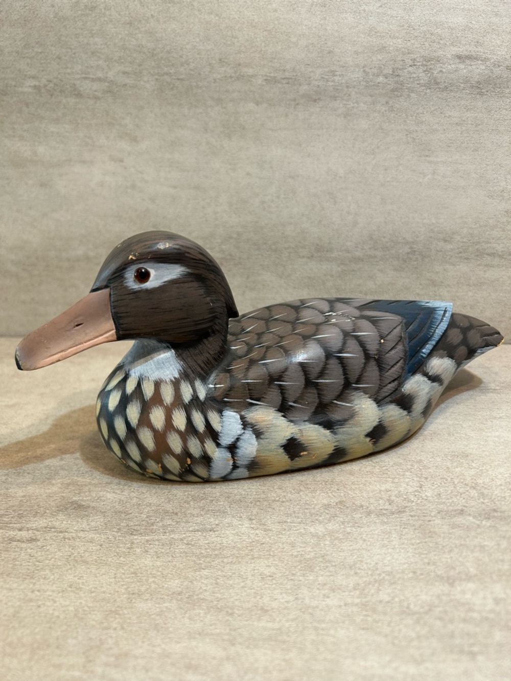 Vintage Hand Carved Wooden Hen Wood Duck Decorative Decoy 9.6" x 3.6" x 4"